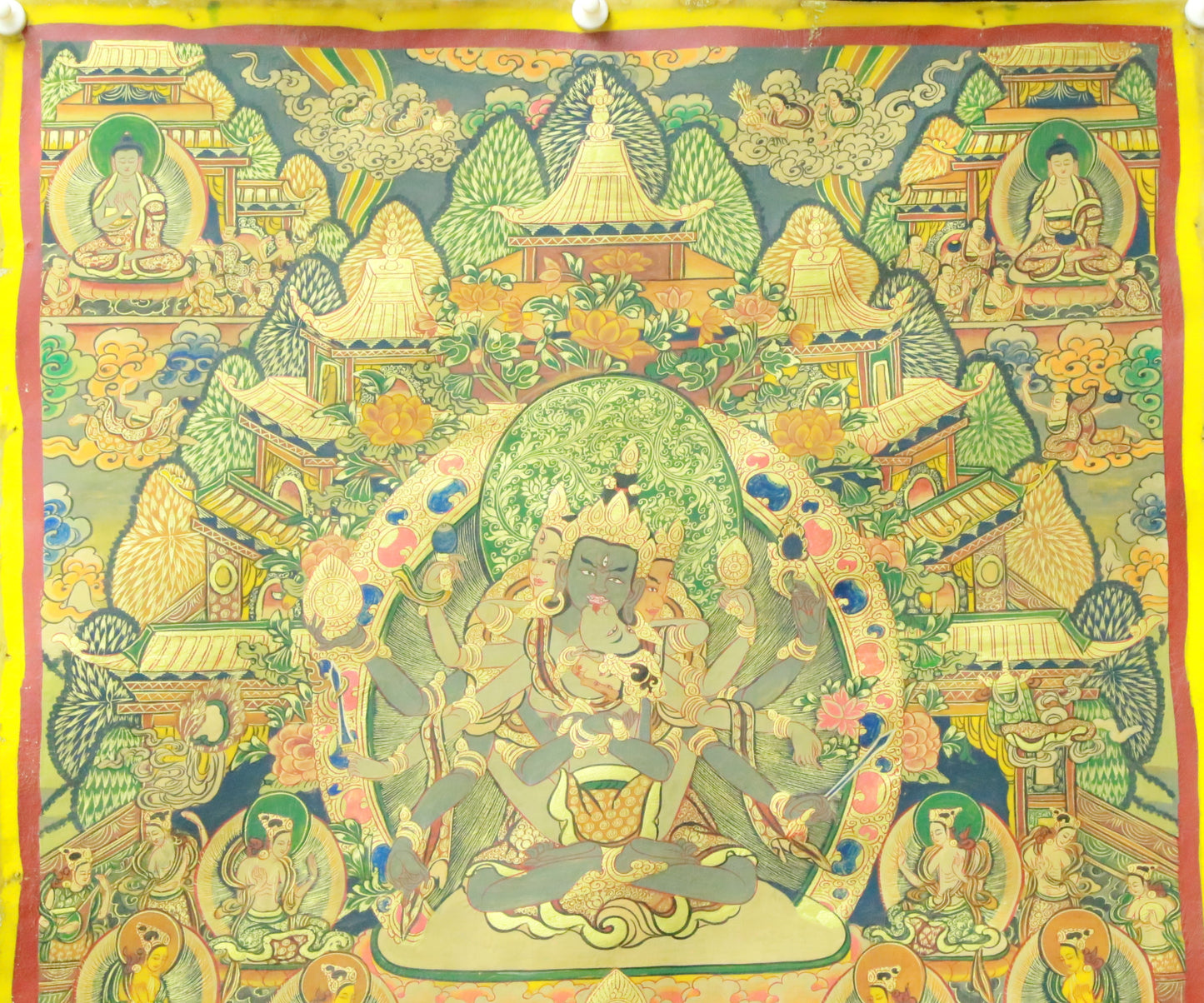 An Exquiste Painted Gold Tara Cowhide Thangka