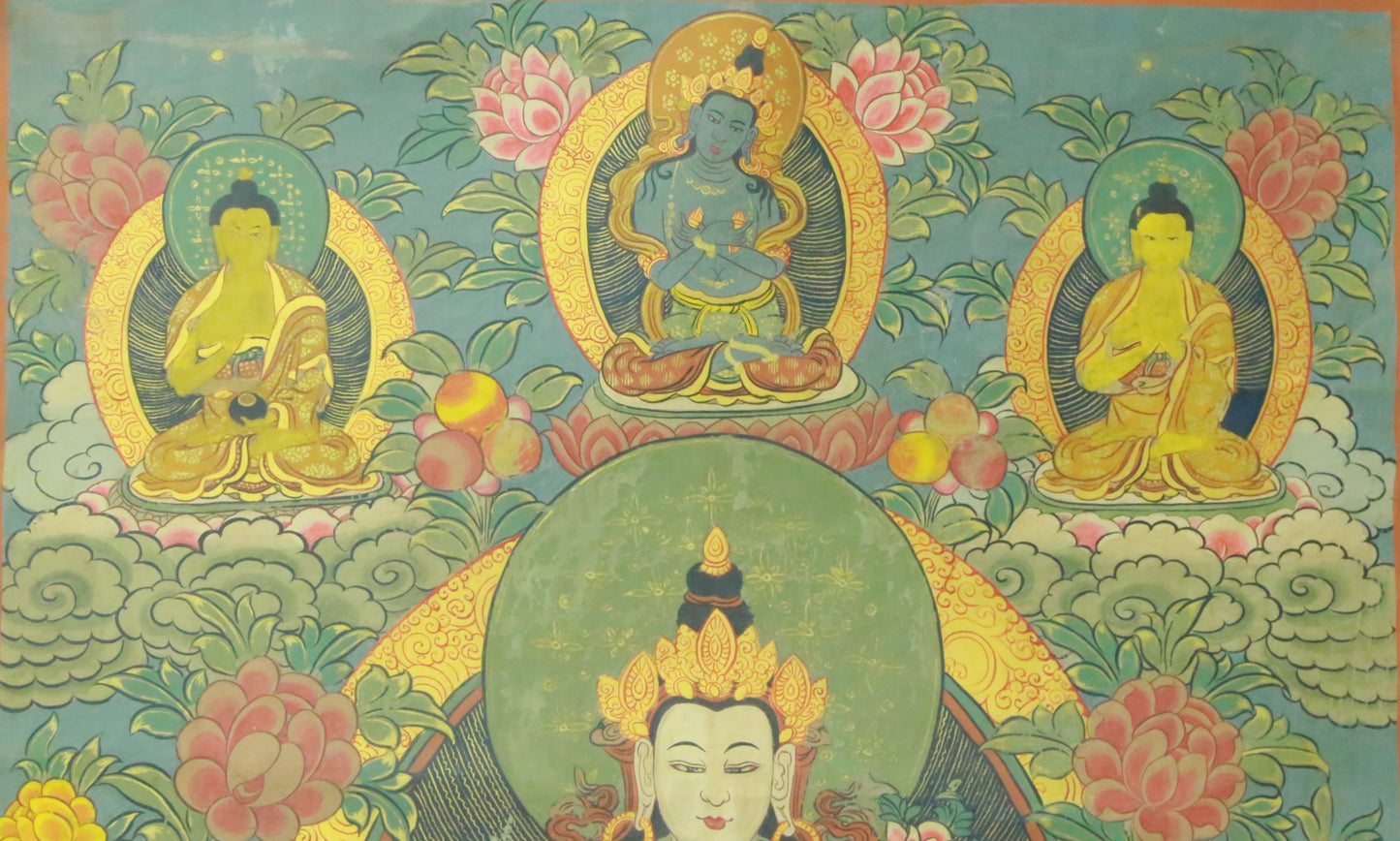 An Exquiste Painted Gold Four-Armed Avalokiteshvara Thangka