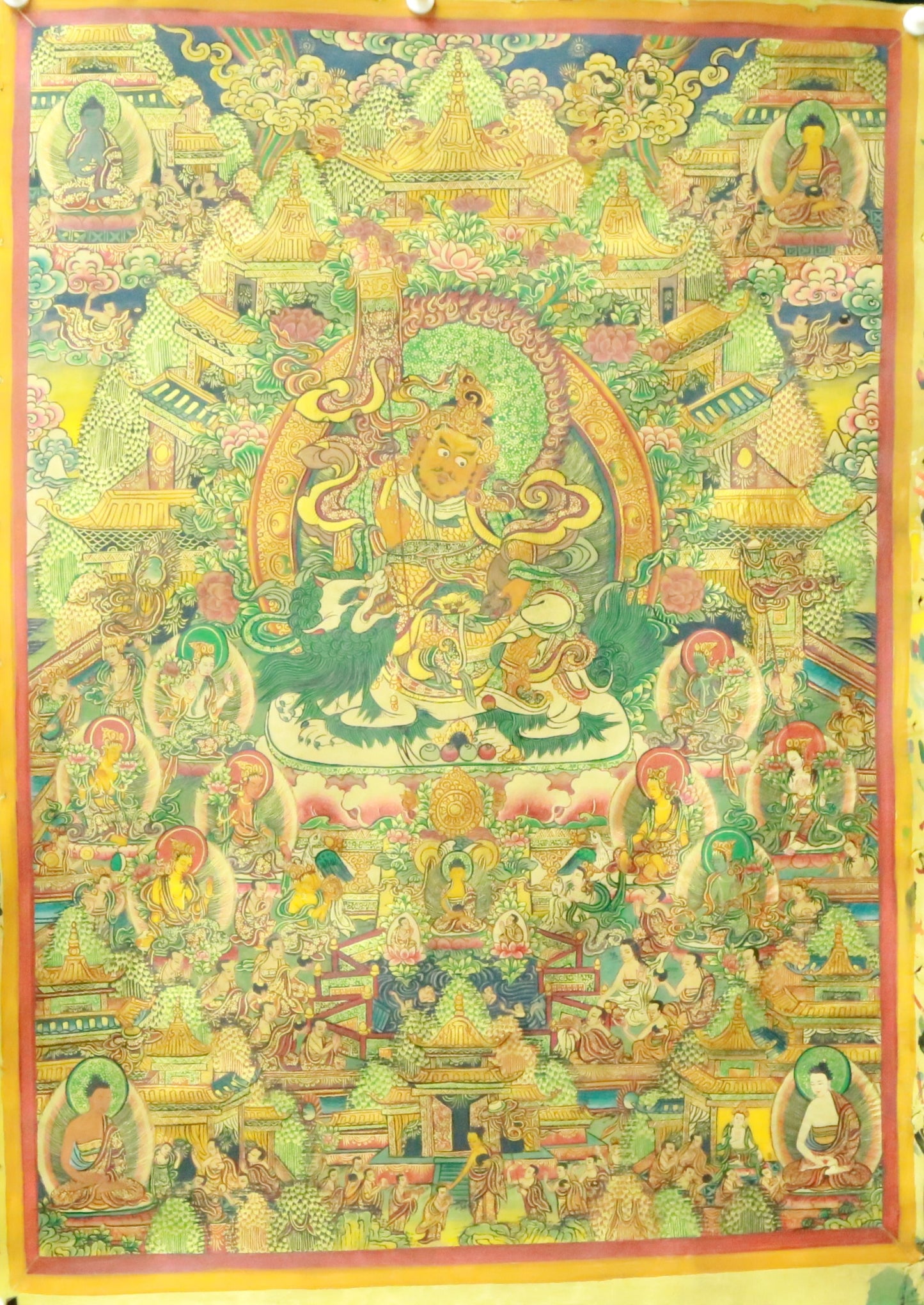 An Exquiste Painted Gold Kubera Thangka