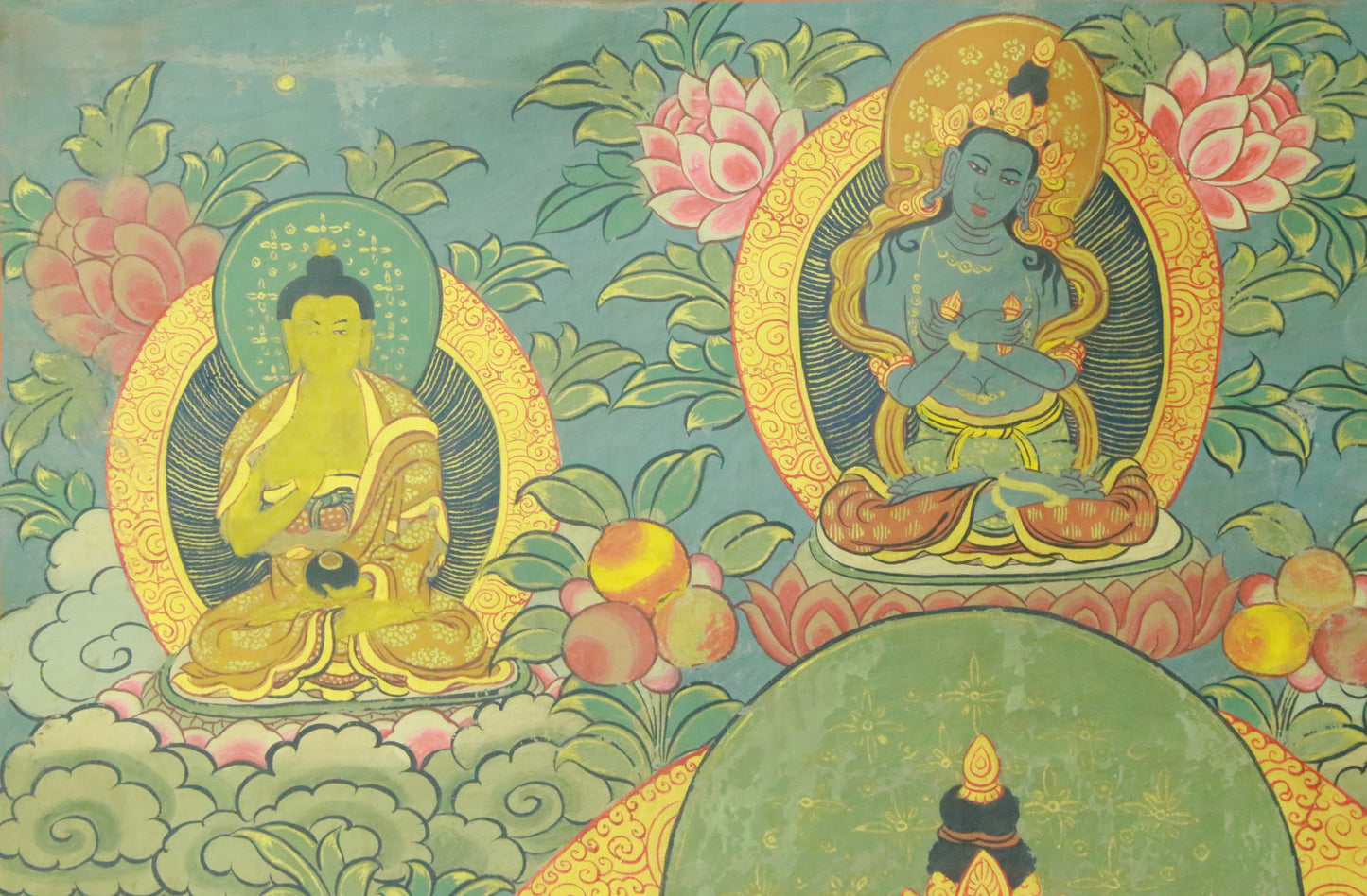 An Exquiste Painted Gold Four-Armed Avalokiteshvara Thangka