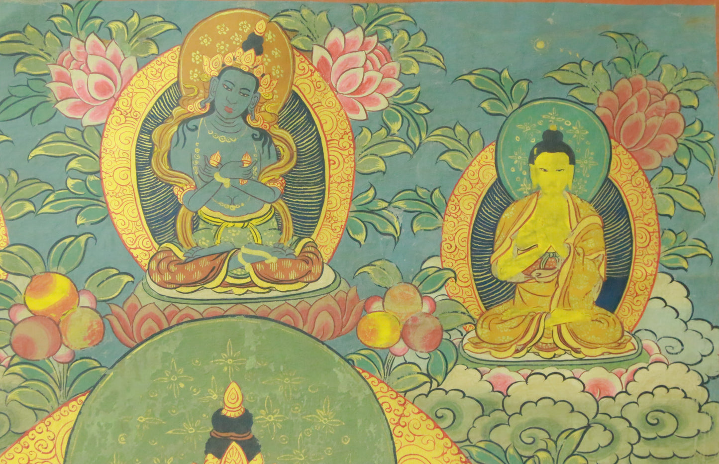 An Exquiste Painted Gold Four-Armed Avalokiteshvara Thangka