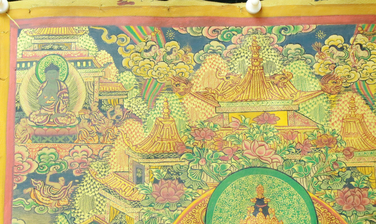 An Exquiste Painted Gold Four-Armed Avalokiteshvara Thangka