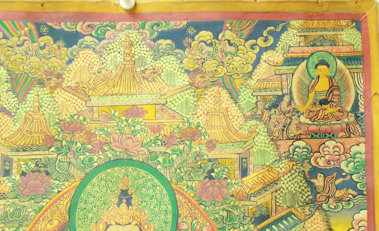 An Exquiste Painted Gold Four-Armed Avalokiteshvara Thangka