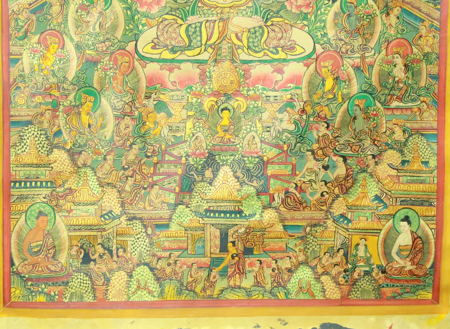 An Exquiste Painted Gold Four-Armed Avalokiteshvara Thangka