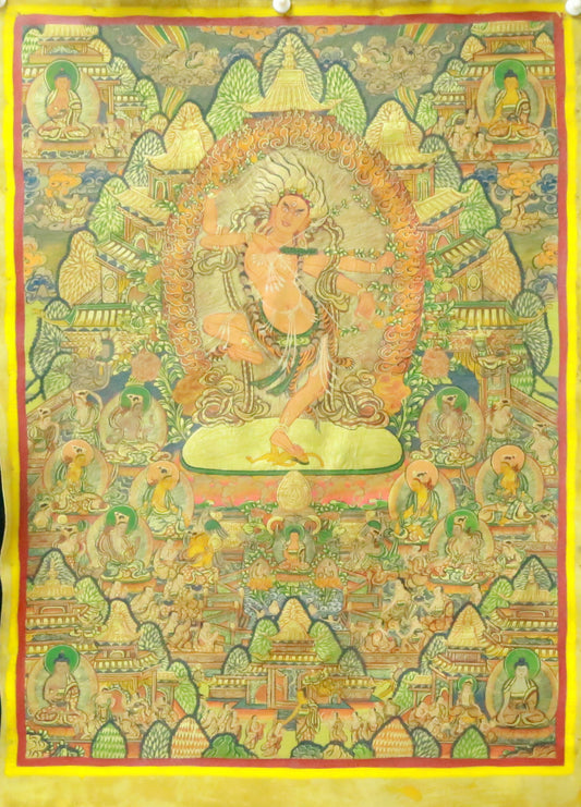 An Exquiste Painted Gold Vajra Thangka