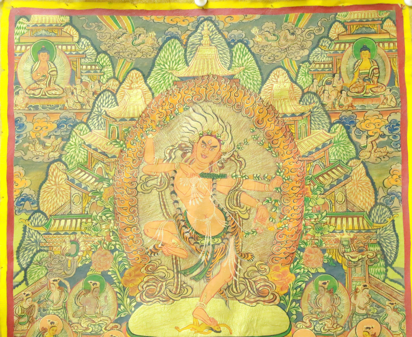 An Exquiste Painted Gold Vajra Thangka