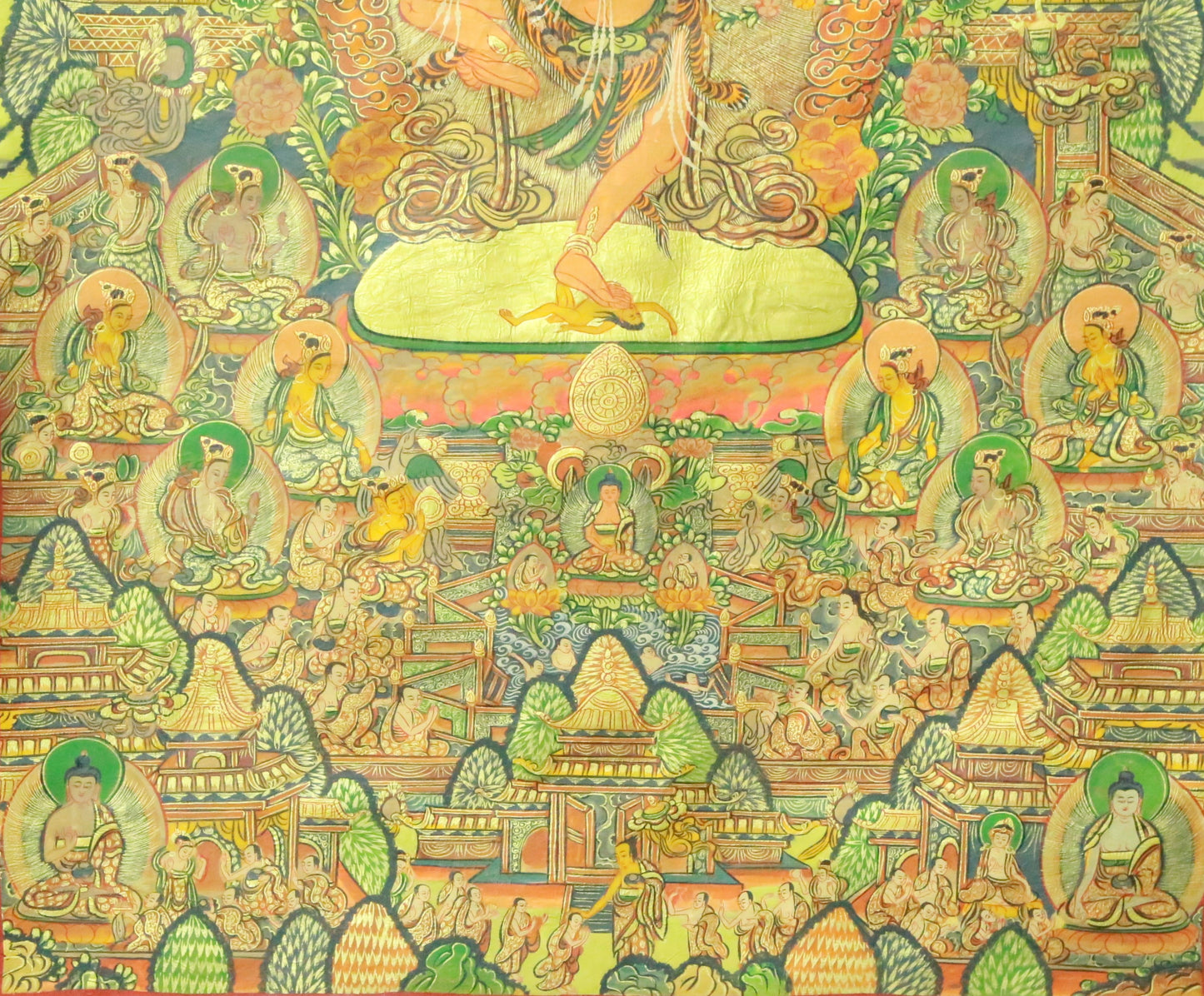 An Exquiste Painted Gold Vajra Thangka