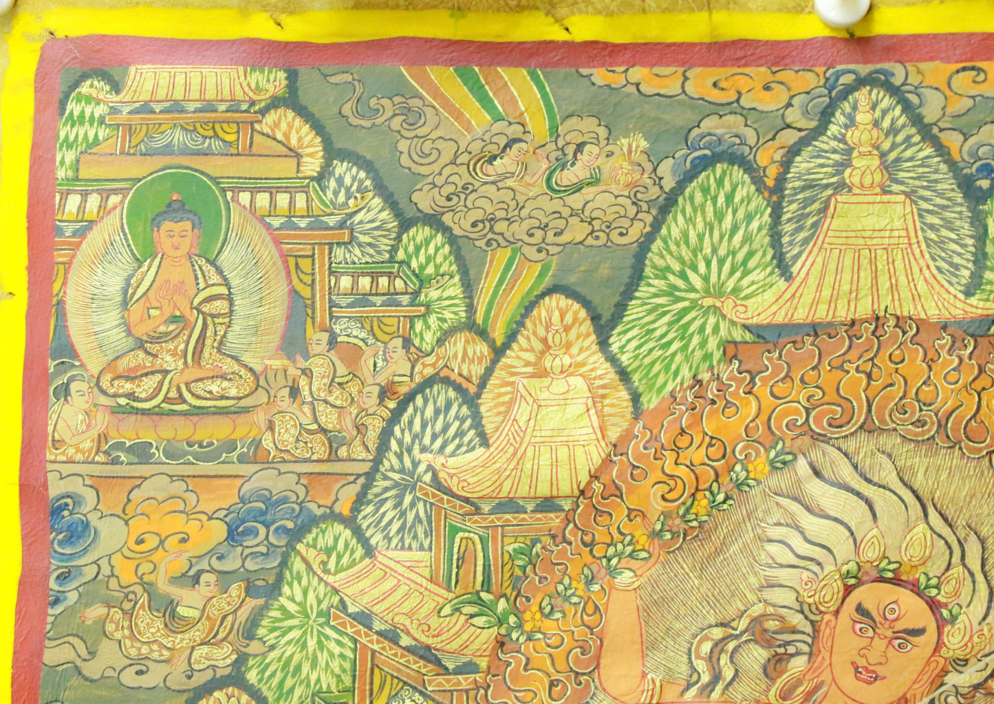 An Exquiste Painted Gold Vajra Thangka