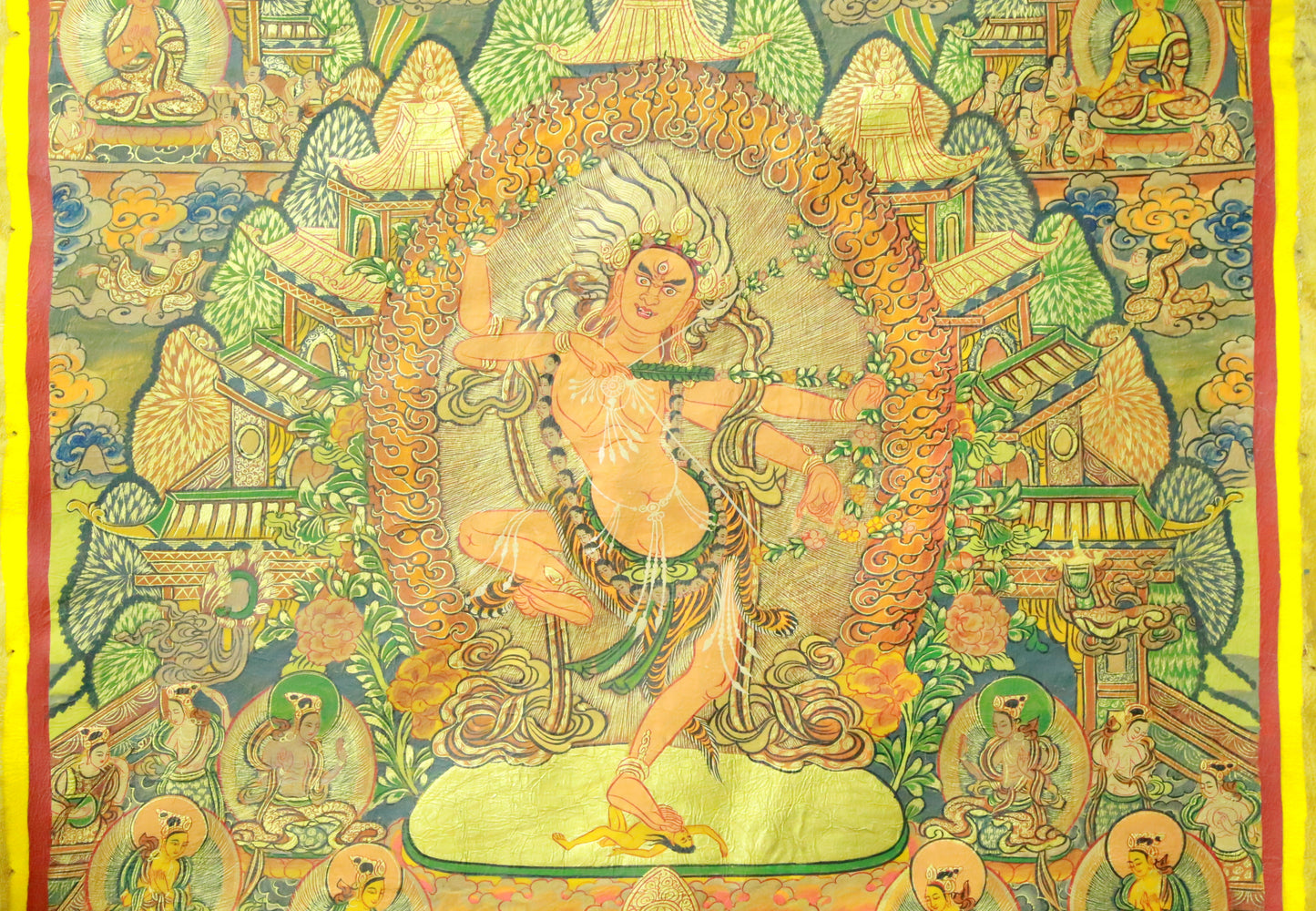 An Exquiste Painted Gold Vajra Thangka