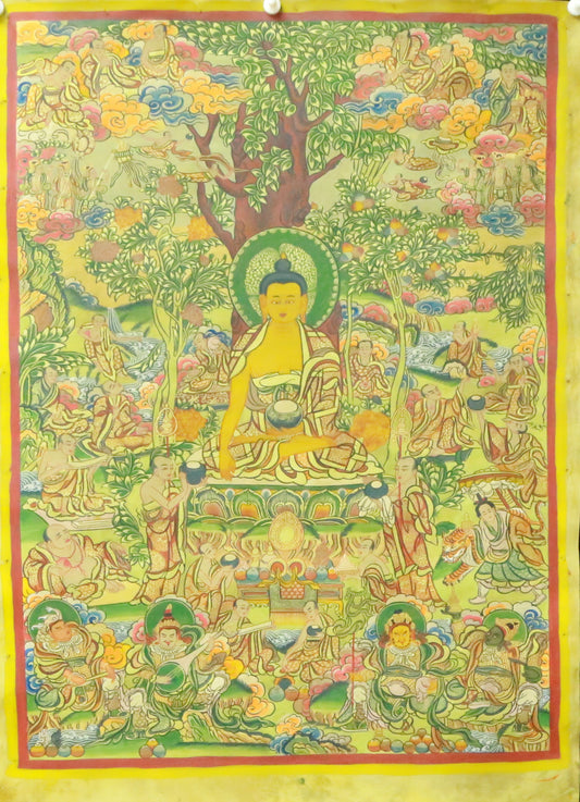 An Exquiste Painted Gold Gautama Buddha Thangka