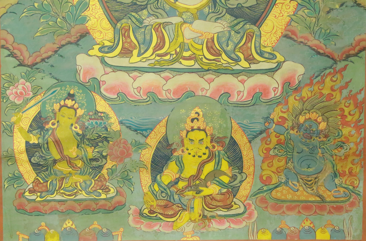 An Exquiste Painted Gold Four-Armed Avalokiteshvara Thangka