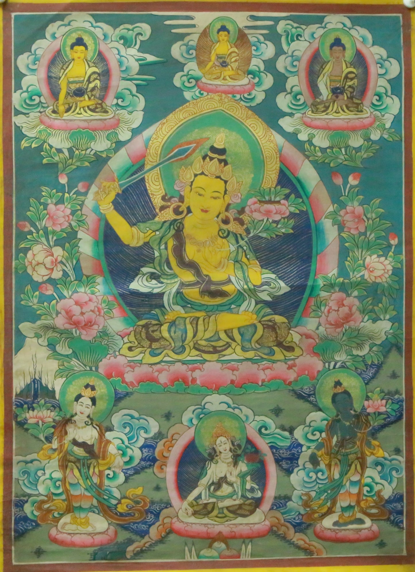 An Exquiste Painted Gold Manjusri Thangka