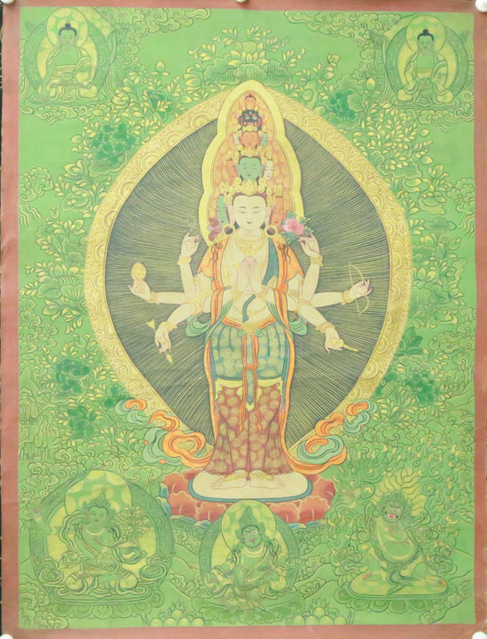 An Exquiste Painted Gold Eleven-faced Avalokiteshvara Thangka