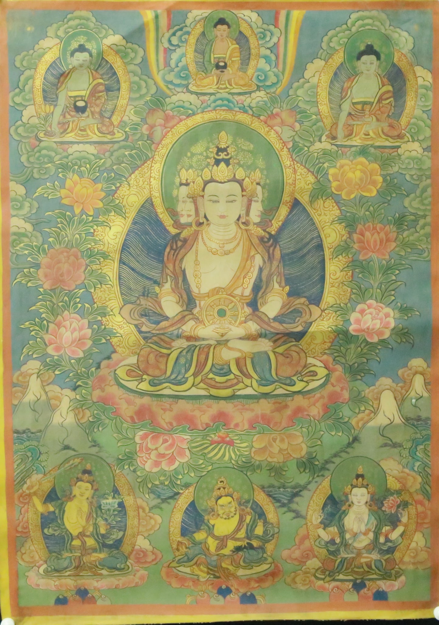 An Exquiste Painted Gold Tara Thangka