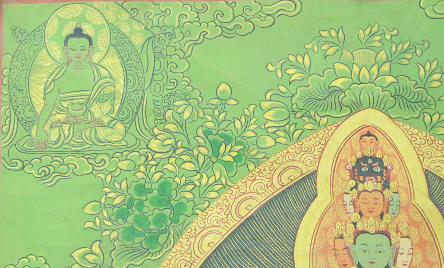 An Exquiste Painted Gold Eleven-faced Avalokiteshvara Thangka