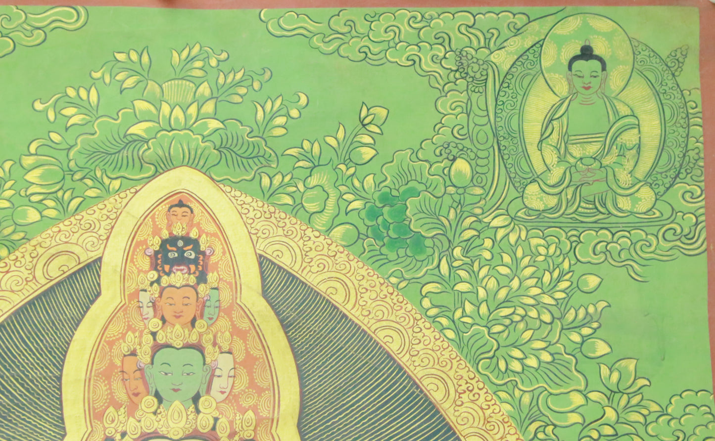 An Exquiste Painted Gold Eleven-faced Avalokiteshvara Thangka