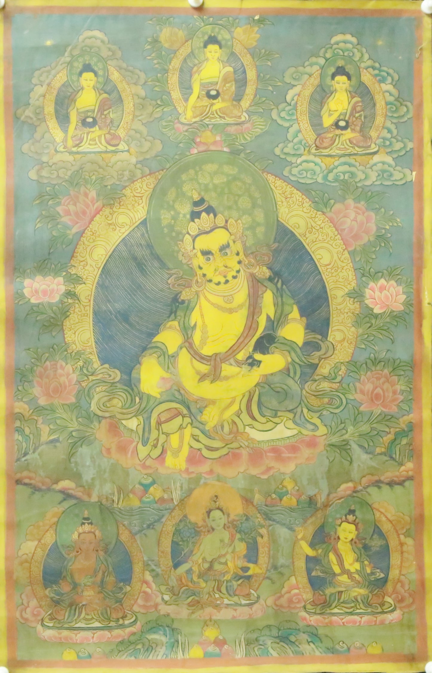 An Exquiste Painted Gold Mammon Thangka