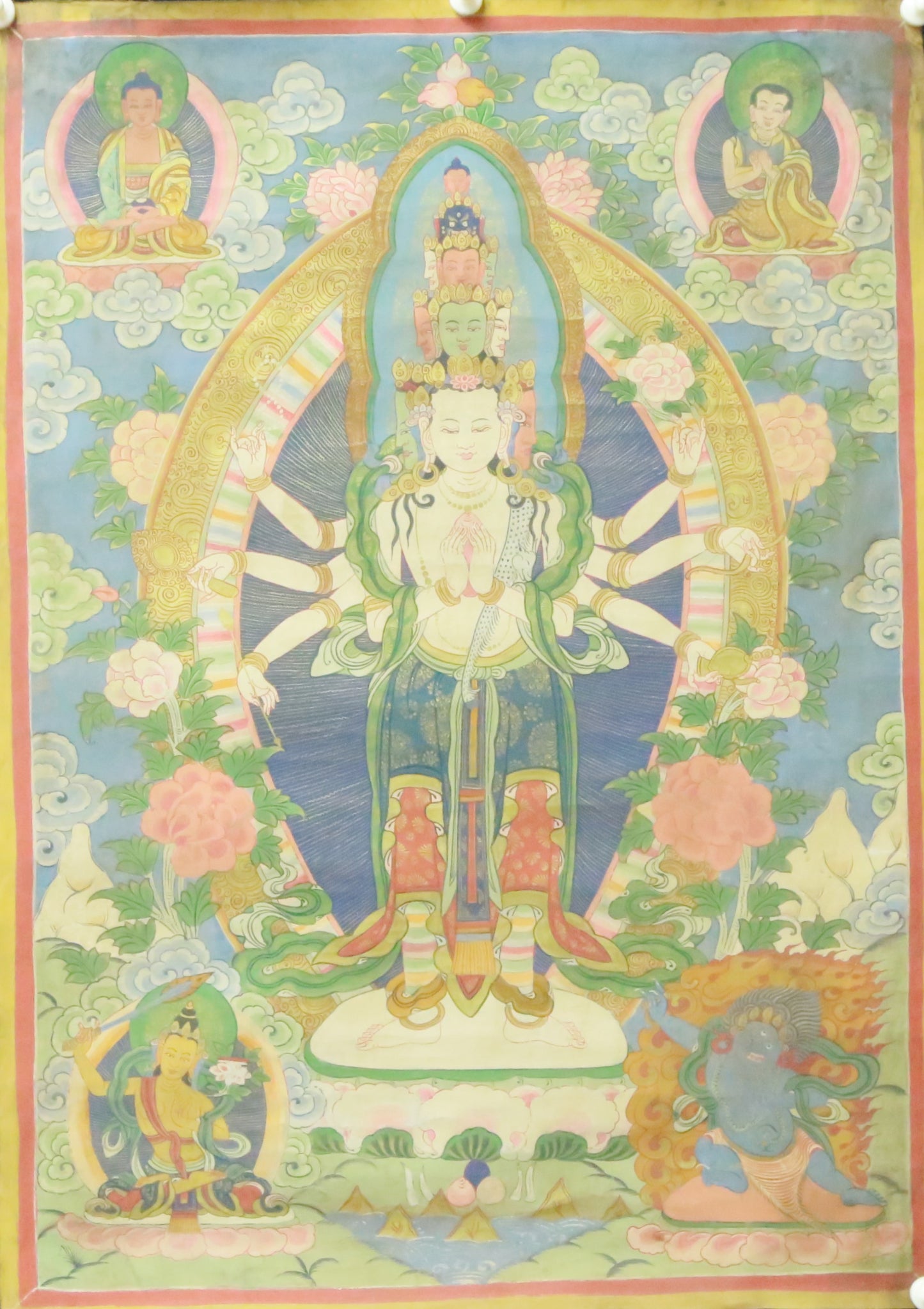 An Exquiste Painted Gold Eleven-faced Avalokiteshvara Thangka