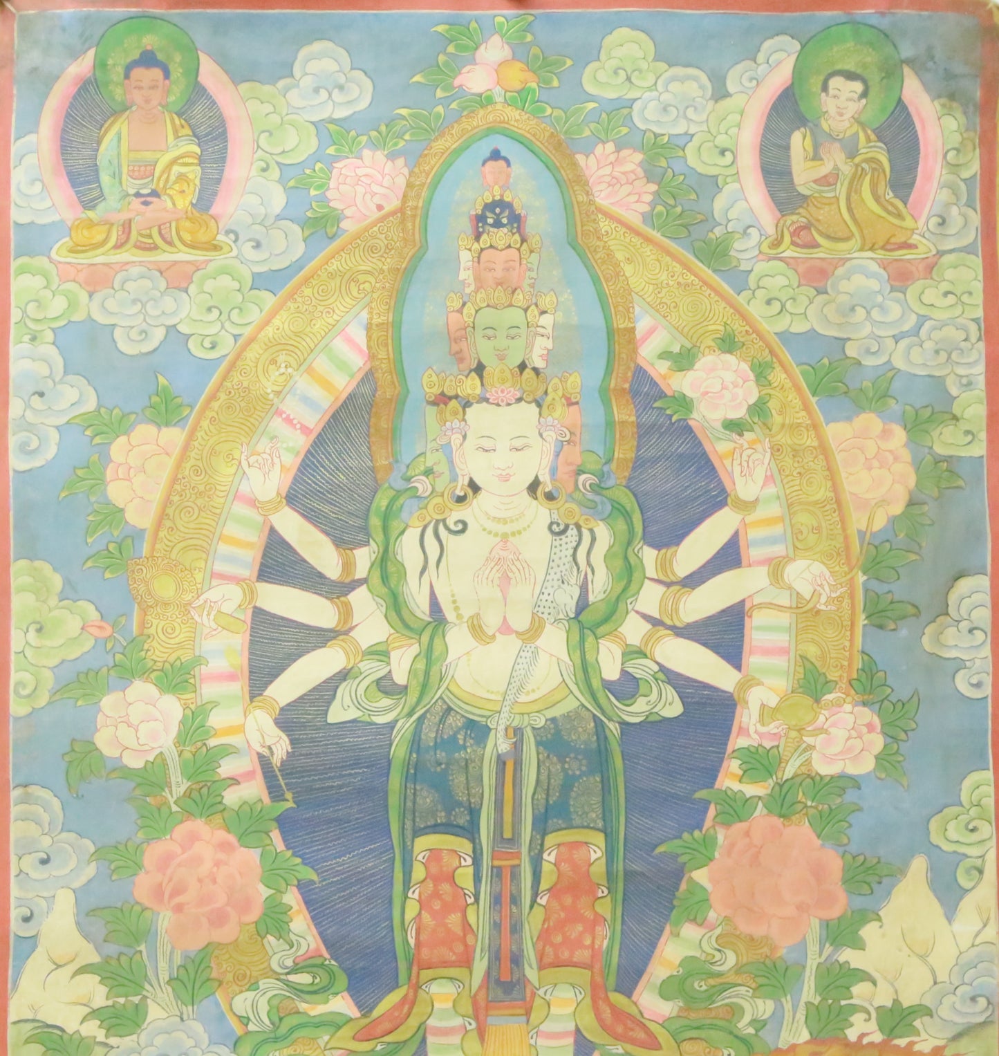 An Exquiste Painted Gold Eleven-faced Avalokiteshvara Thangka