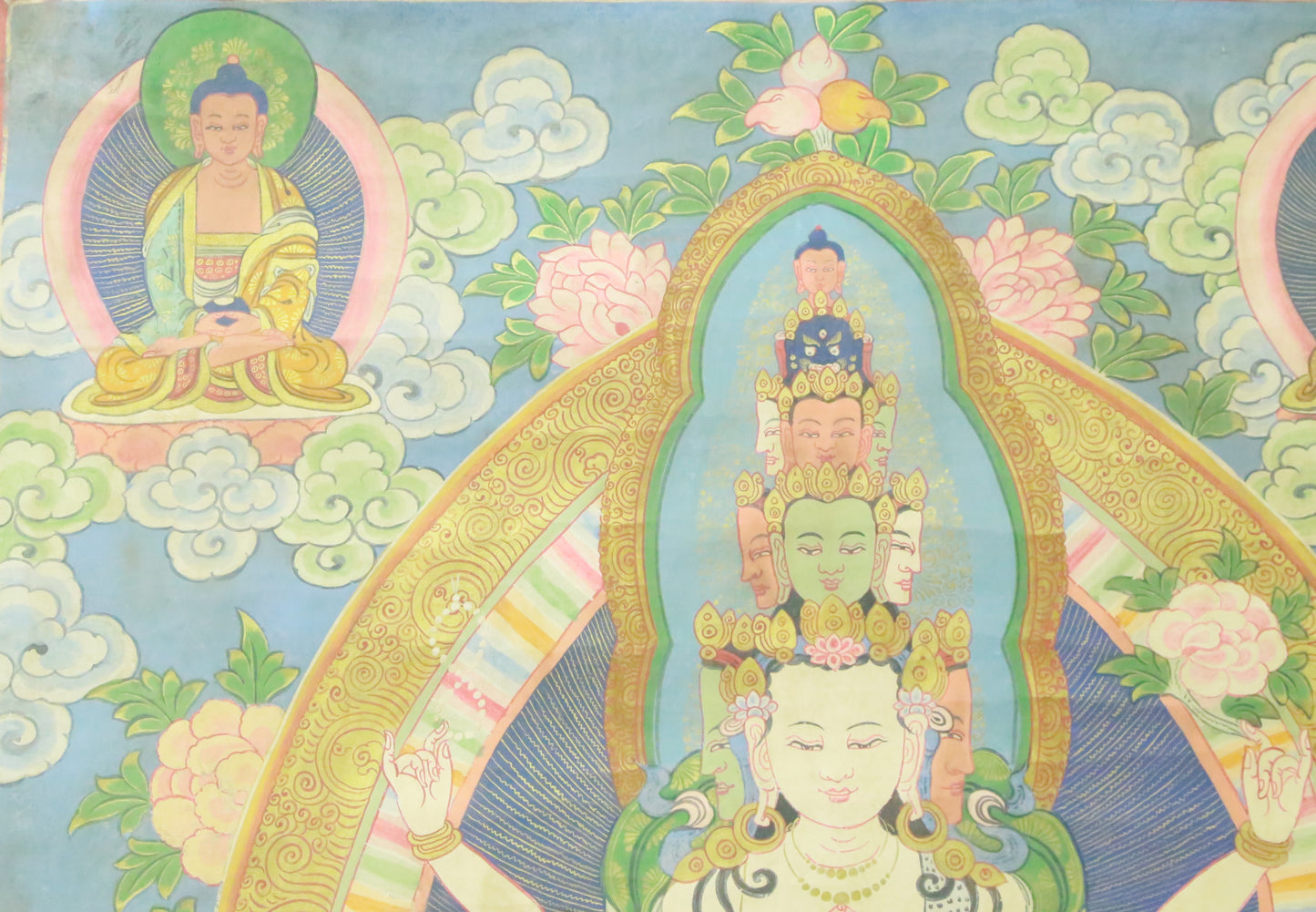 An Exquiste Painted Gold Eleven-faced Avalokiteshvara Thangka