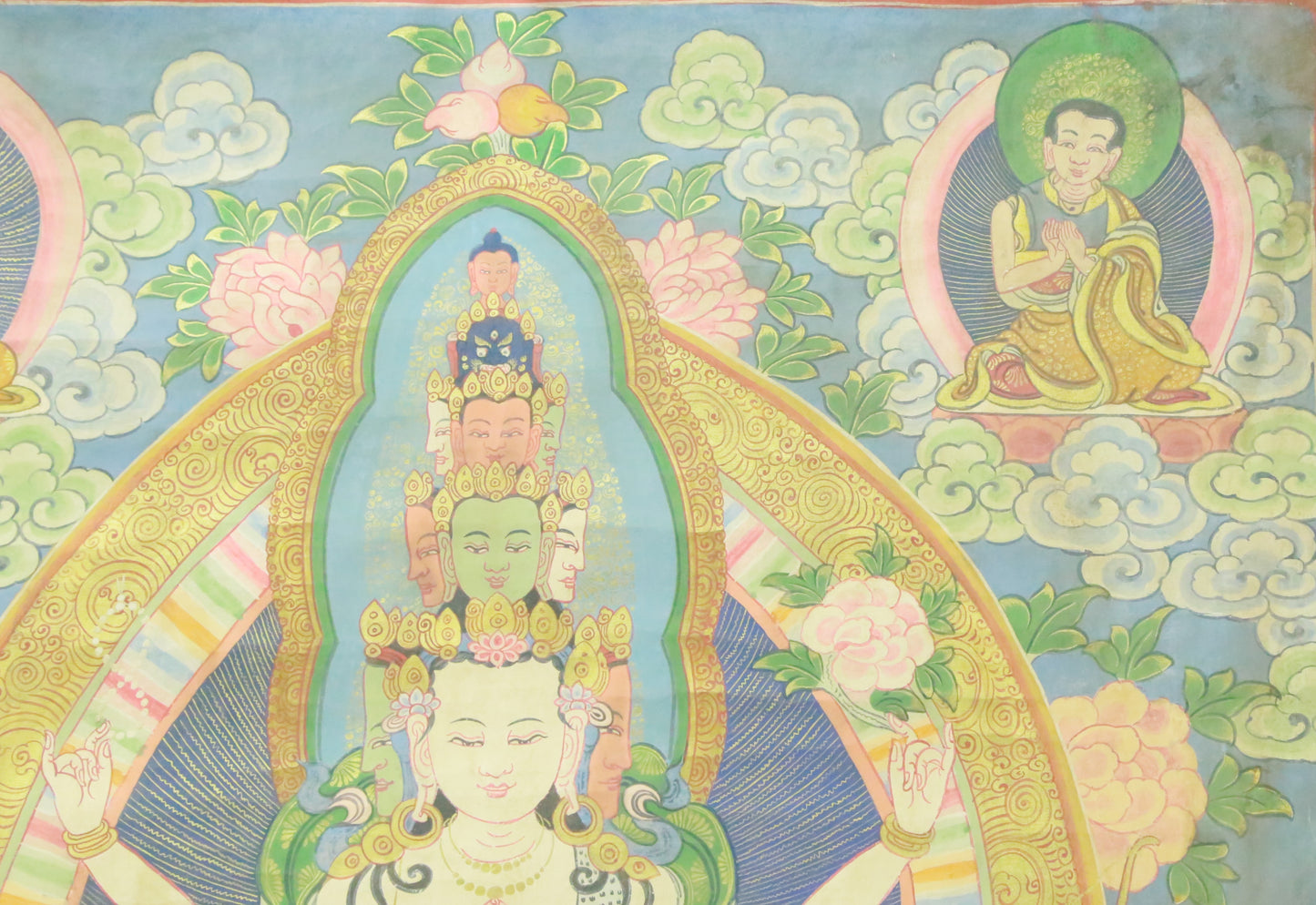 An Exquiste Painted Gold Eleven-faced Avalokiteshvara Thangka