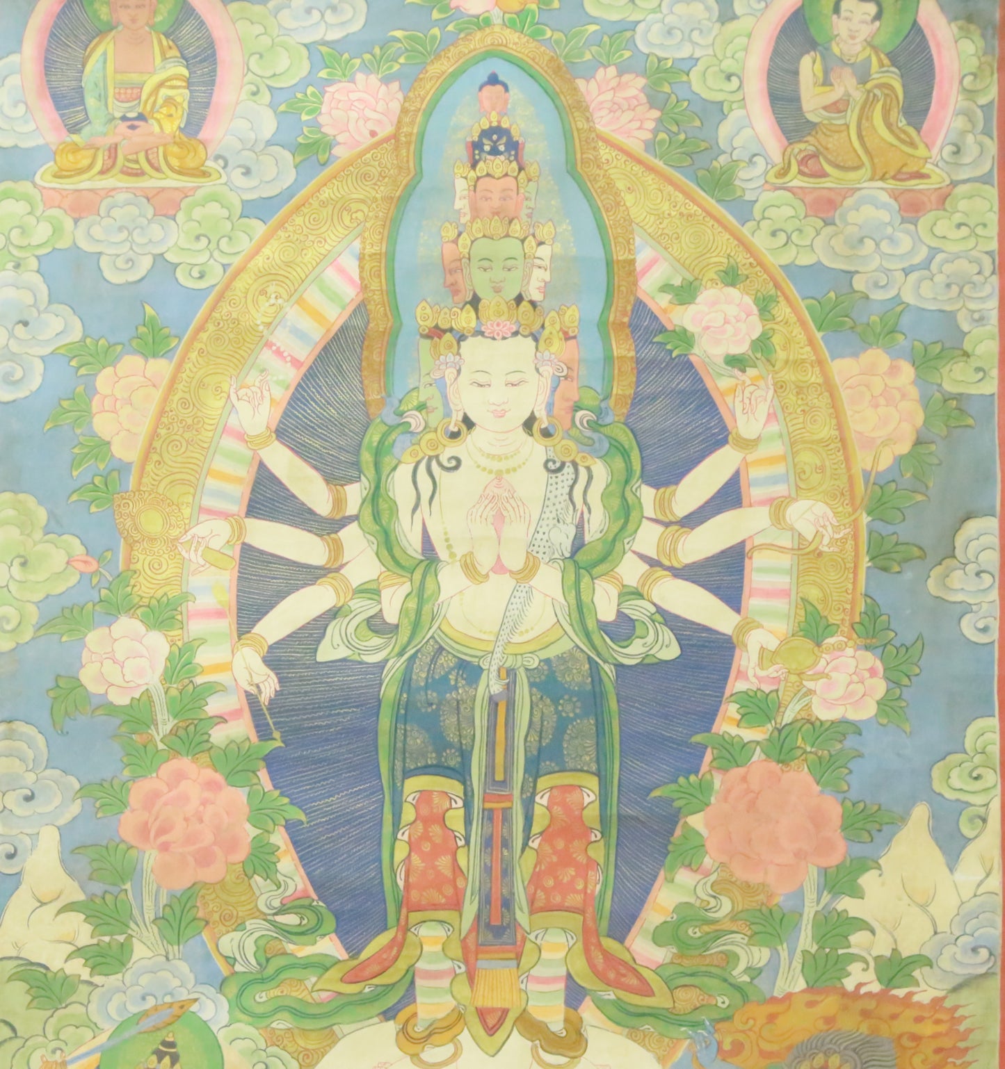 An Exquiste Painted Gold Eleven-faced Avalokiteshvara Thangka