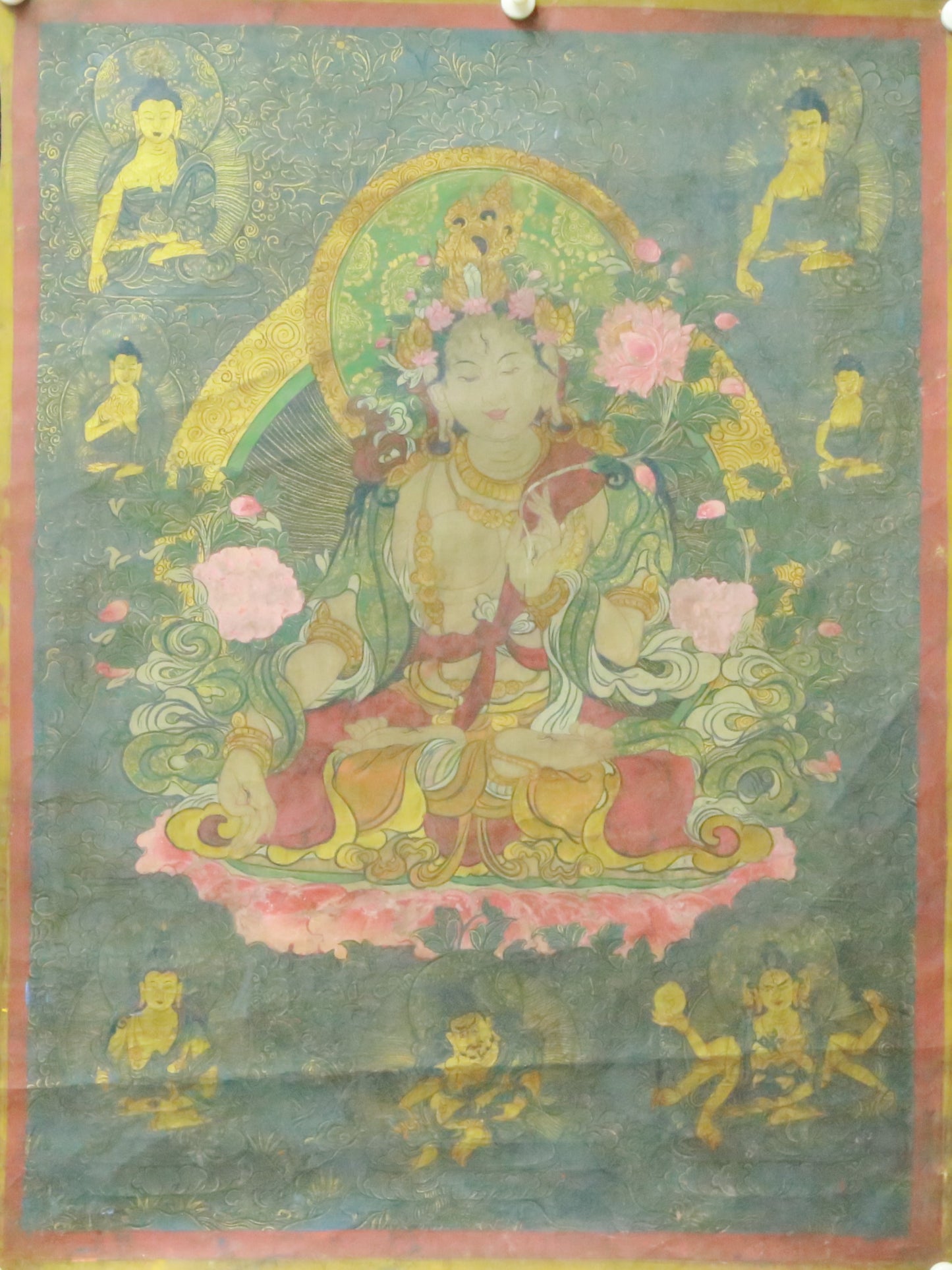 An Exquiste Painted Gold White Tara Thangka