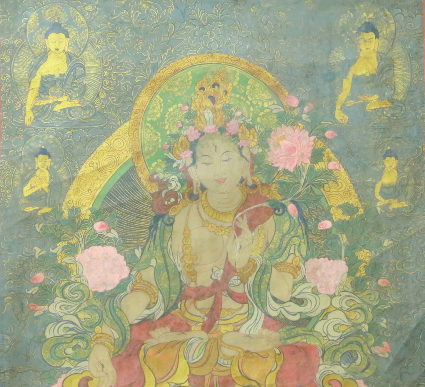 An Exquiste Painted Gold White Tara Thangka