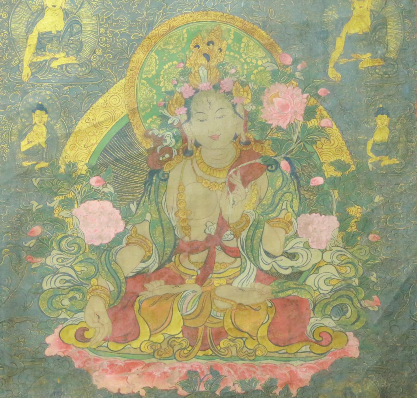 An Exquiste Painted Gold White Tara Thangka