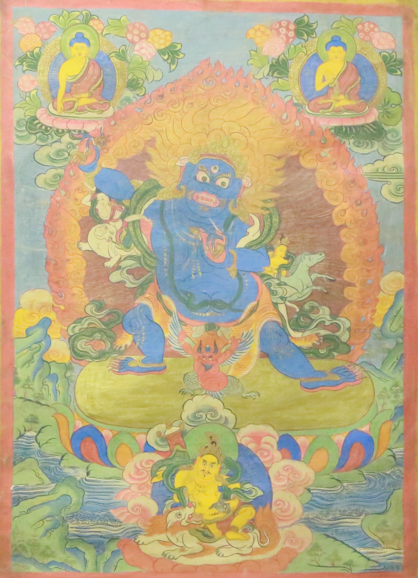 An Exquiste Painted Gold Vajra Thangka