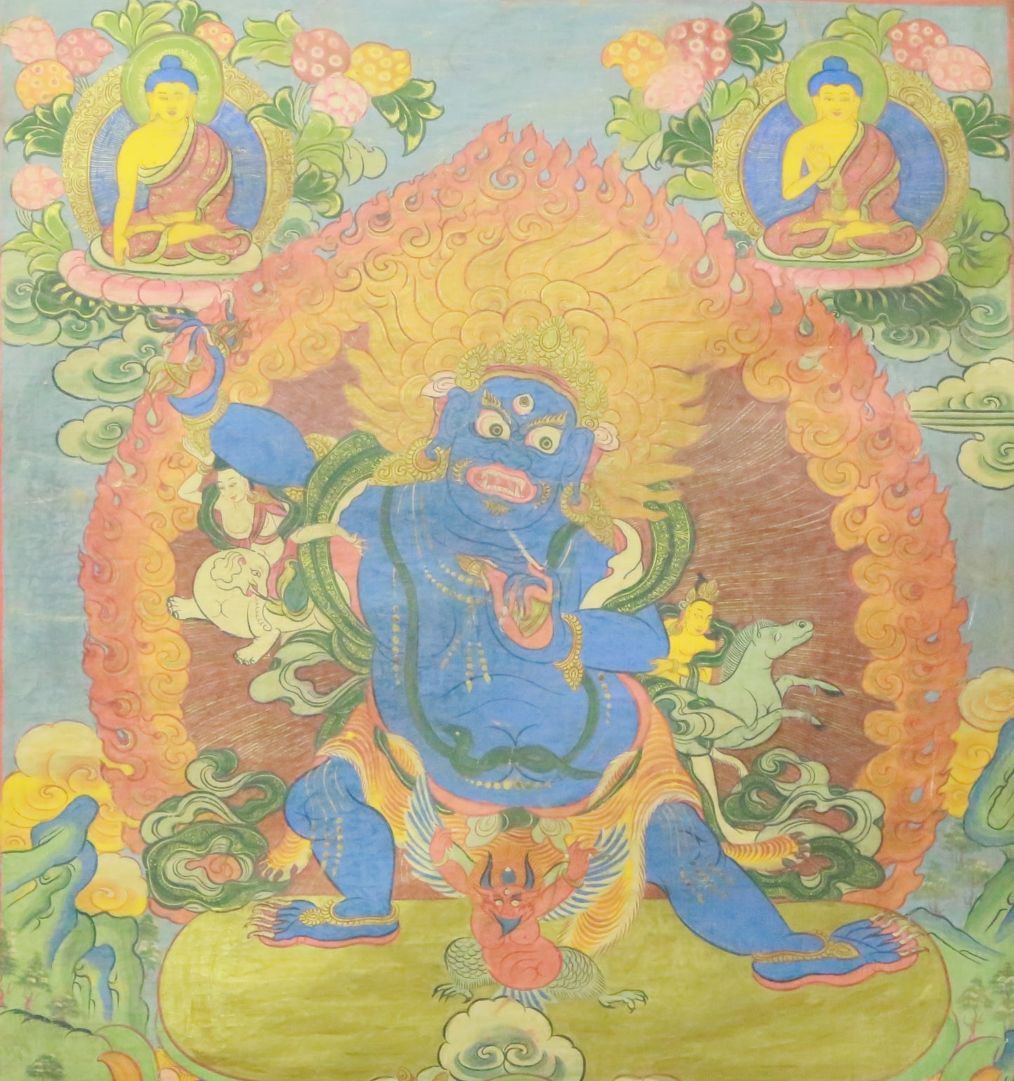 An Exquiste Painted Gold Vajra Thangka