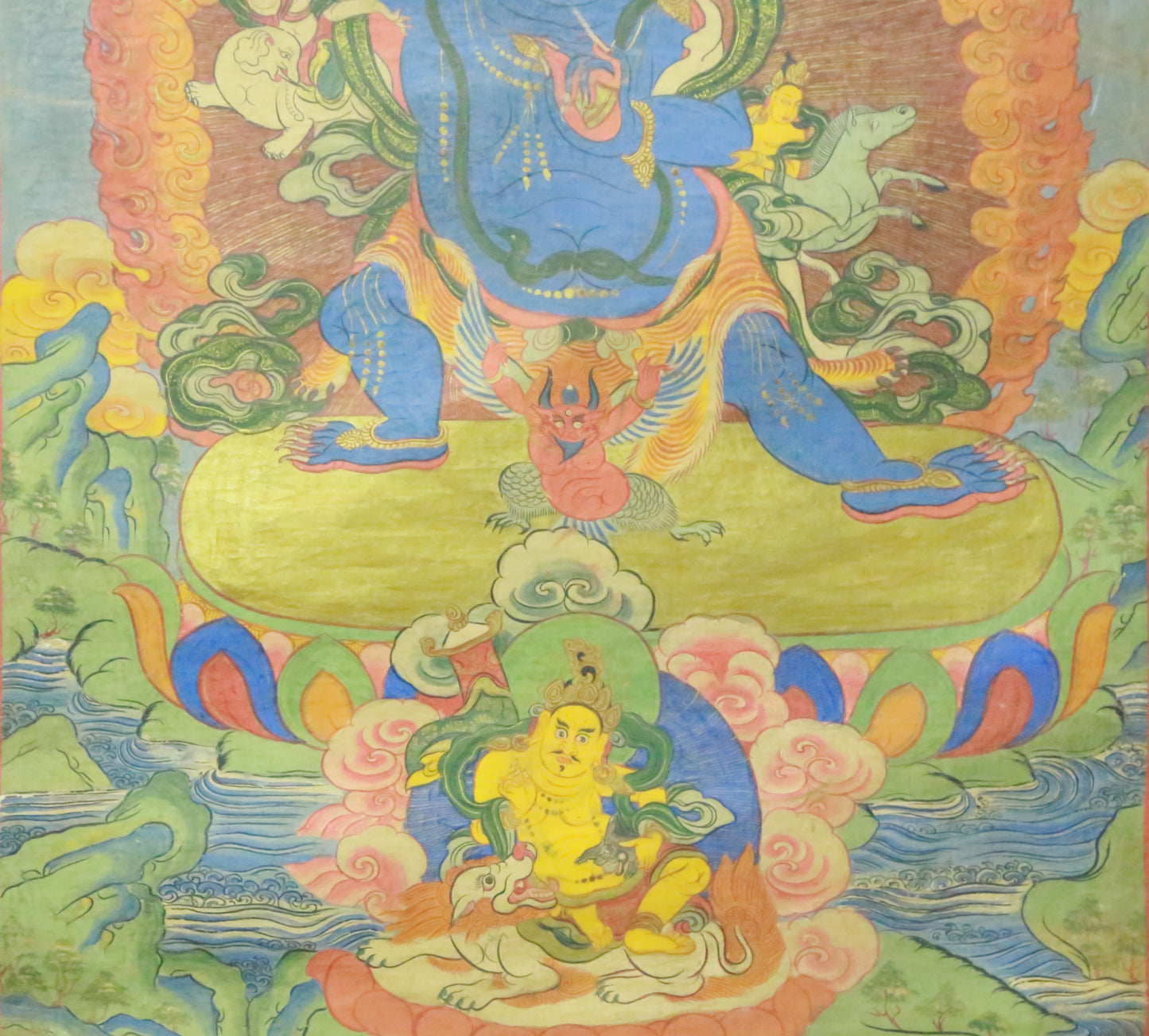 An Exquiste Painted Gold Vajra Thangka