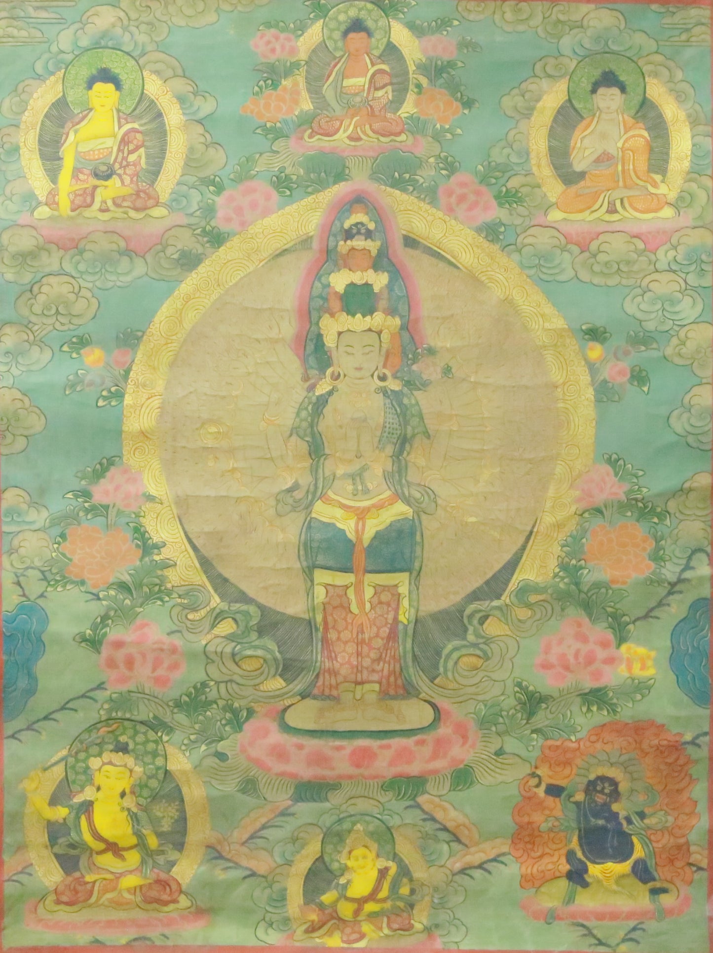 An Exquiste Painted Gold Thousand-armed Avalokiteshvara Thangka