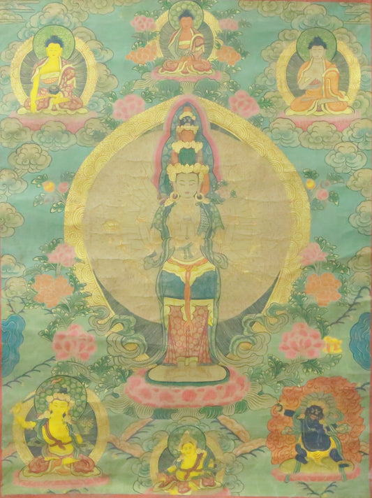 An Exquiste Painted Gold Thousand-armed Avalokiteshvara Thangka