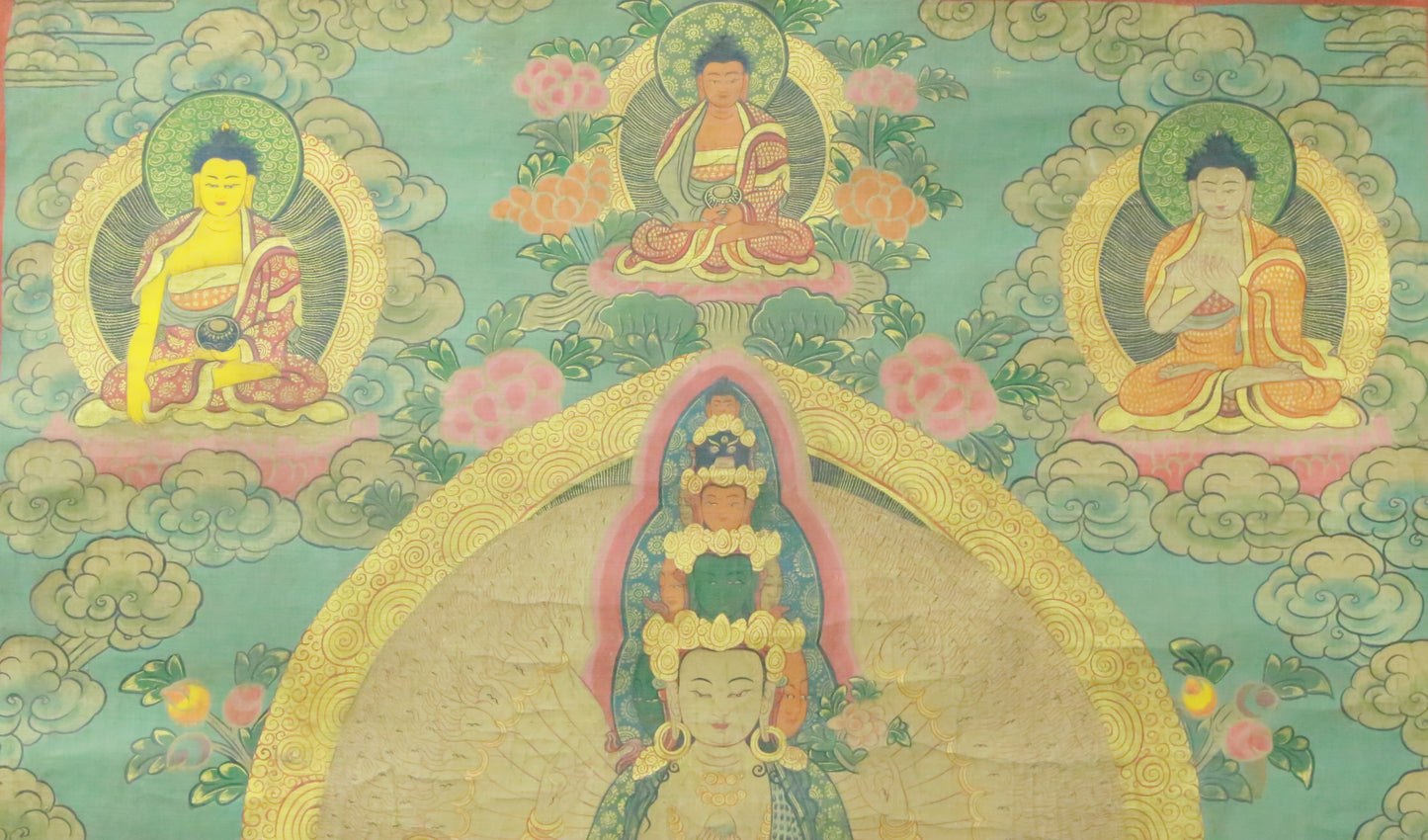 An Exquiste Painted Gold Thousand-armed Avalokiteshvara Thangka