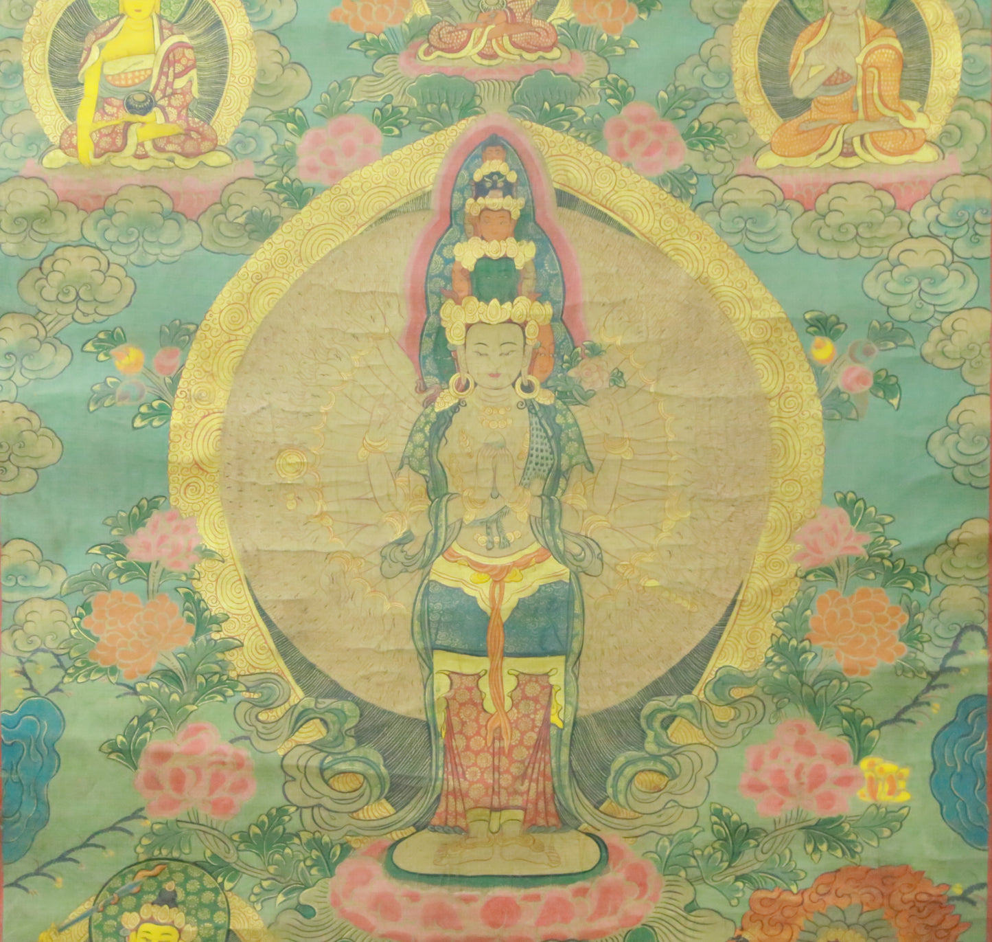 An Exquiste Painted Gold Thousand-armed Avalokiteshvara Thangka