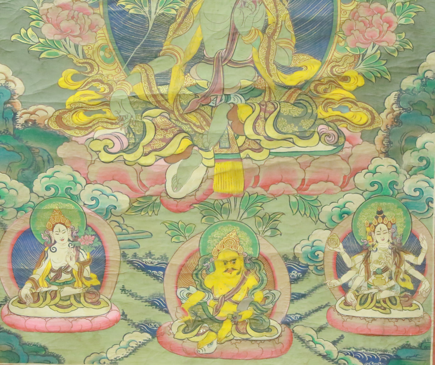 An Exquiste Painted Gold Green Tara Thangka