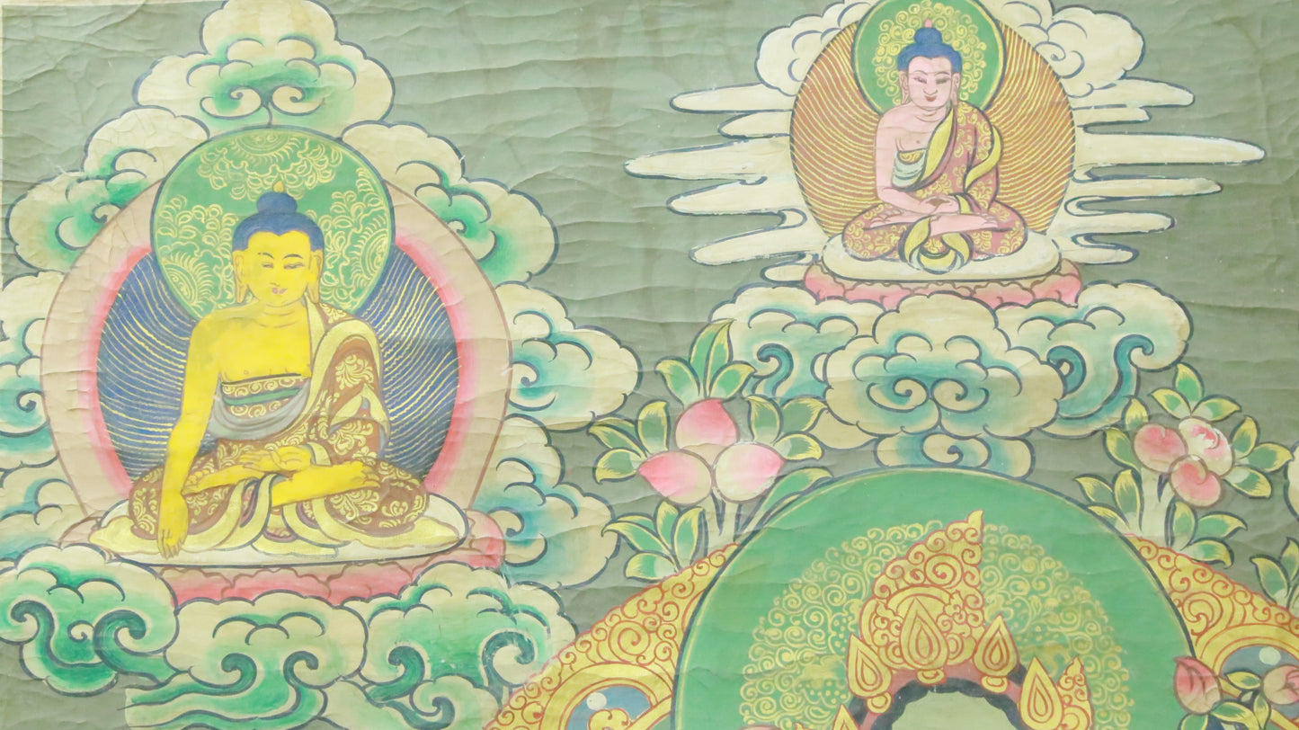 An Exquiste Painted Gold Green Tara Thangka