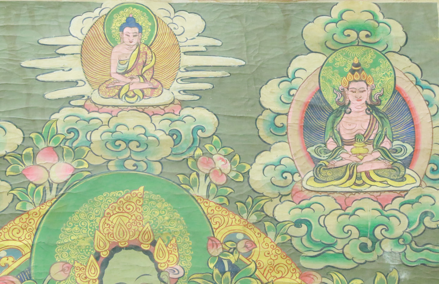 An Exquiste Painted Gold Green Tara Thangka