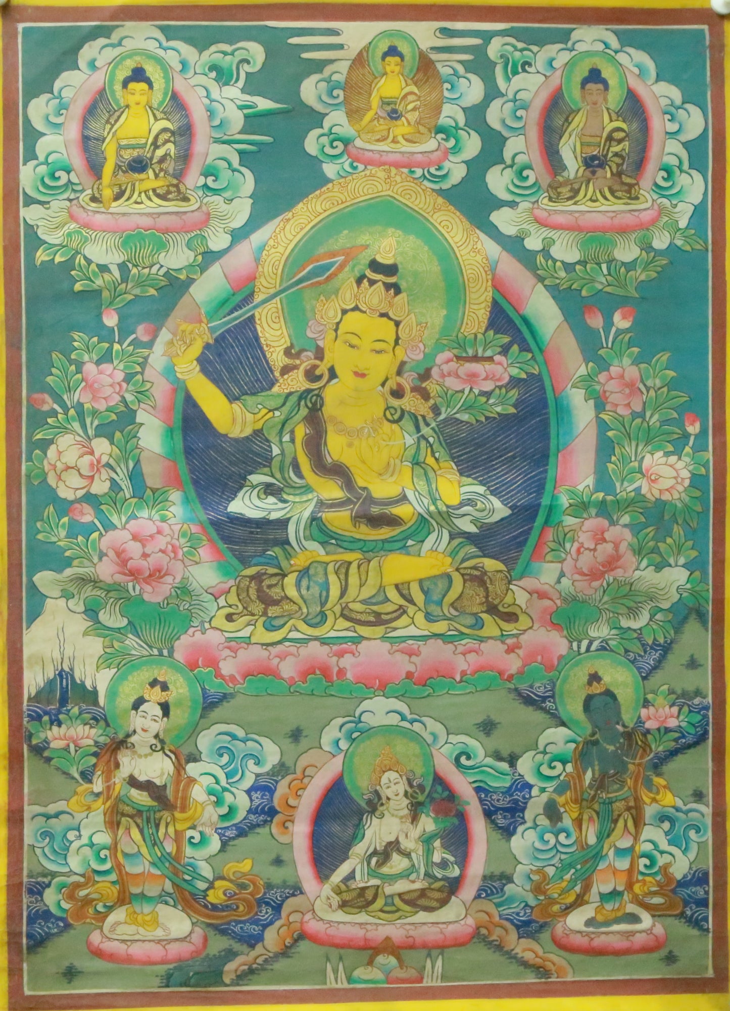 An Exquiste Painted Gold Manjusri Thangka