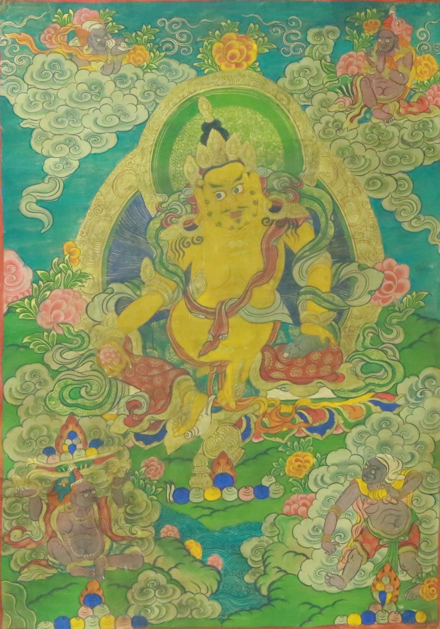 An Exquiste Painted Gold Mammon Thangka