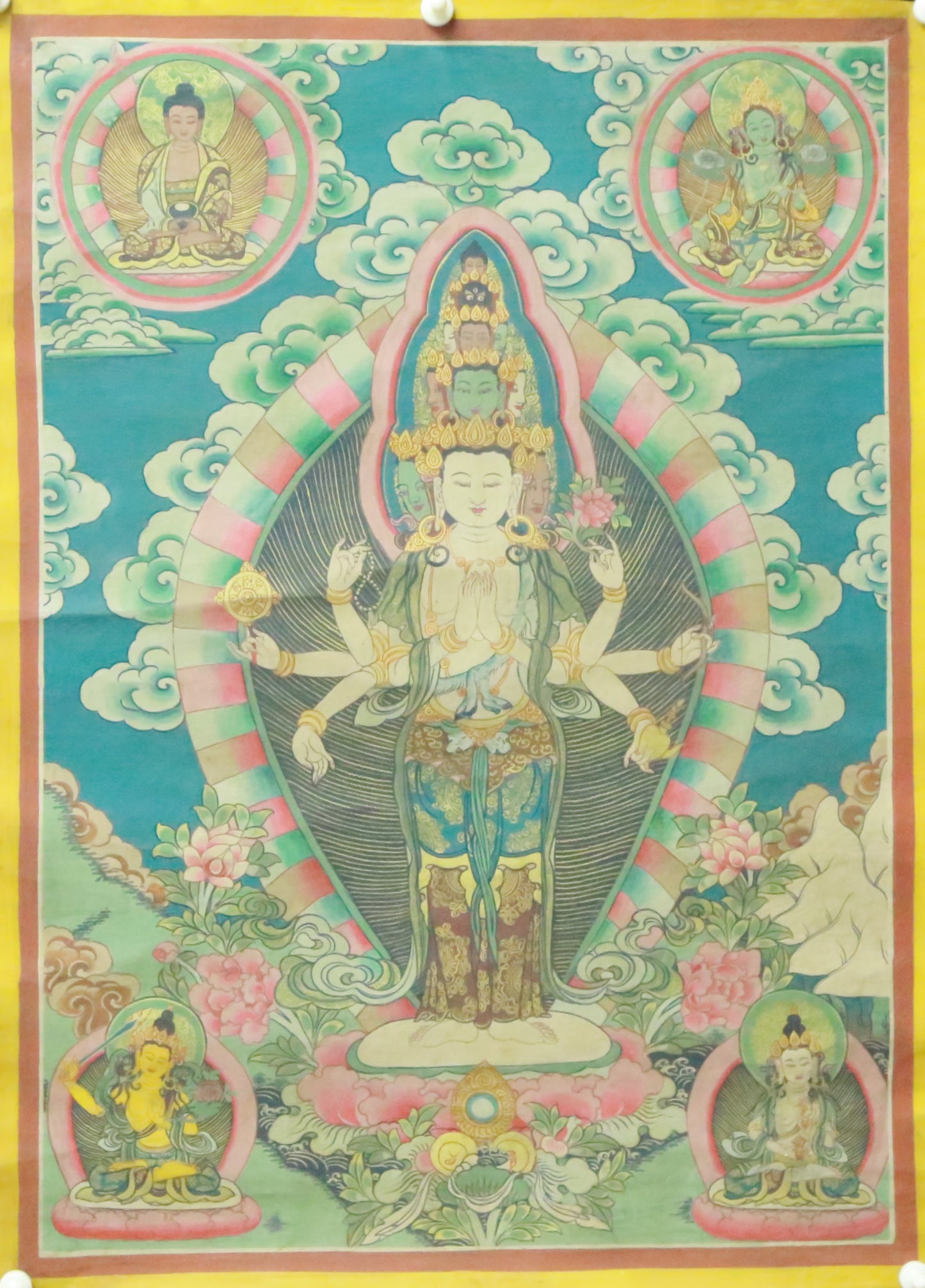 An Exquiste Painted Gold Eleven-faced Avalokiteshvara Thangka