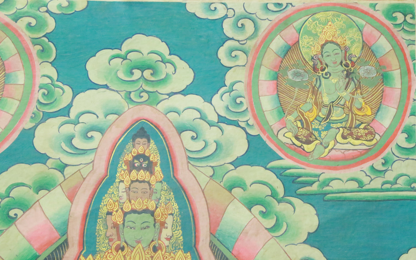 An Exquiste Painted Gold Eleven-faced Avalokiteshvara Thangka