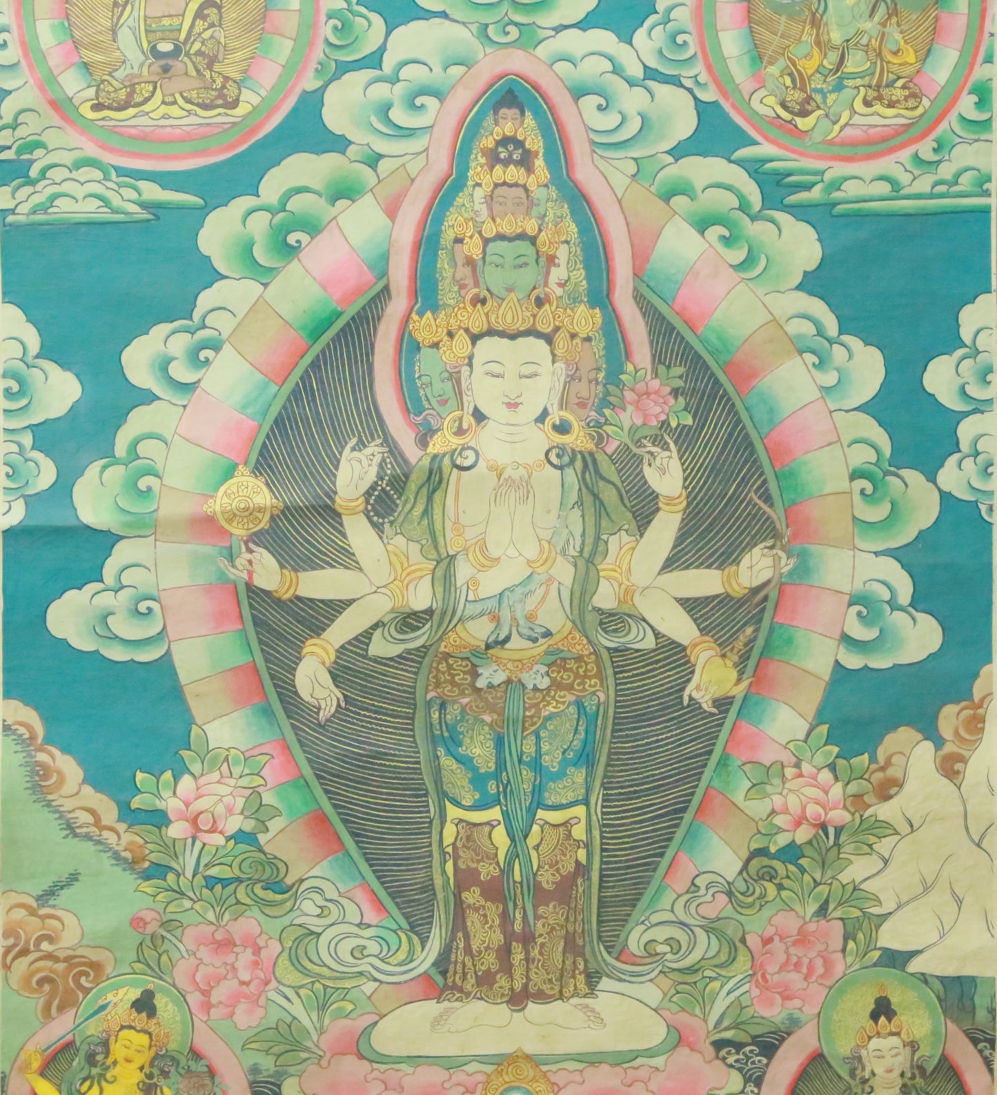 An Exquiste Painted Gold Eleven-faced Avalokiteshvara Thangka