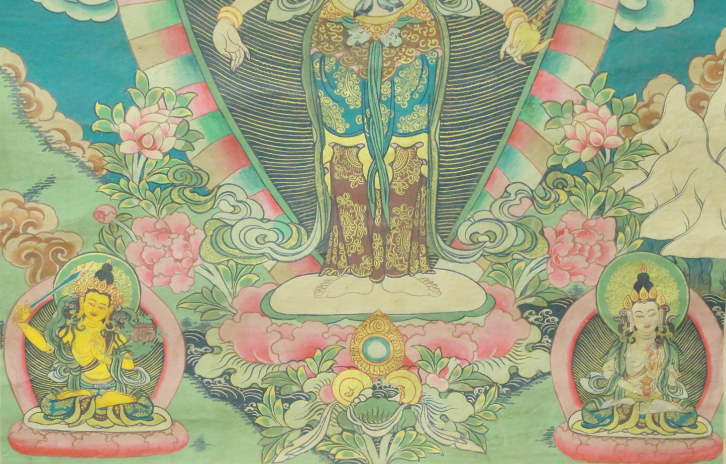 An Exquiste Painted Gold Eleven-faced Avalokiteshvara Thangka