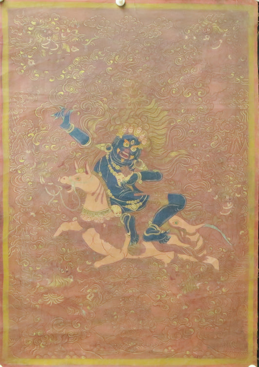 An Exquiste Painted Gold Vajrapani on Horseback Thangka