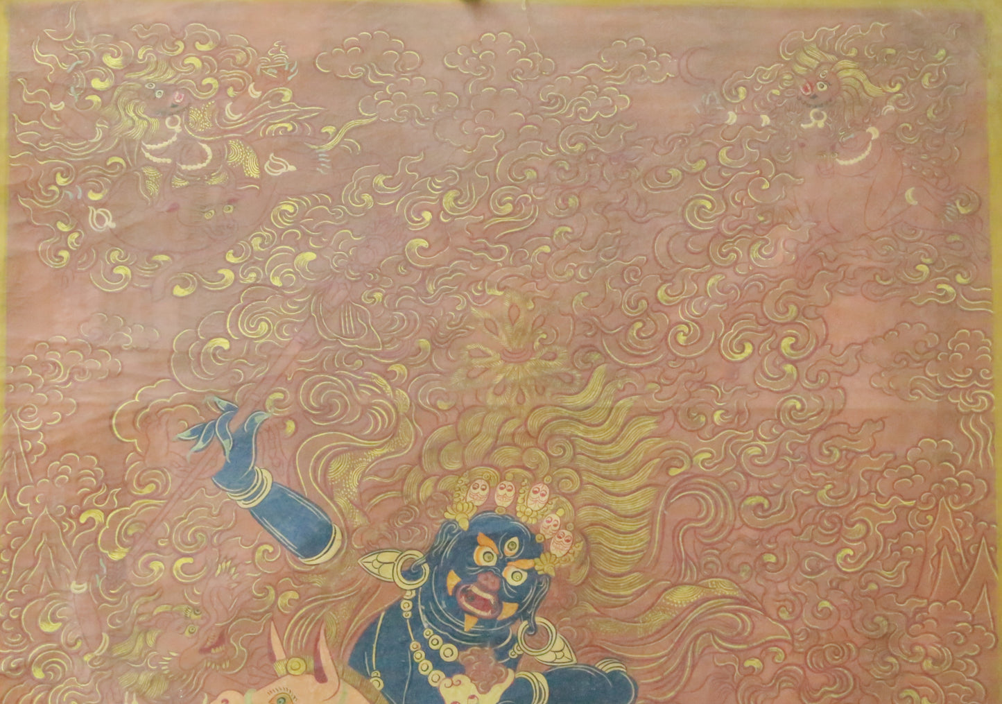 An Exquiste Painted Gold Vajrapani on Horseback Thangka