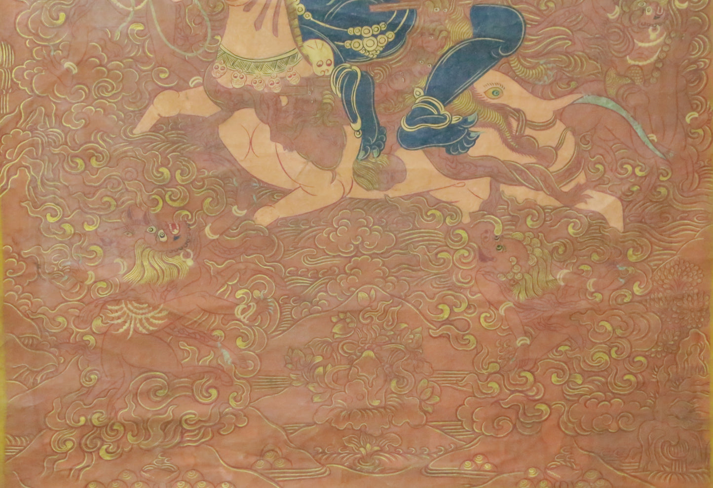 An Exquiste Painted Gold Vajrapani on Horseback Thangka