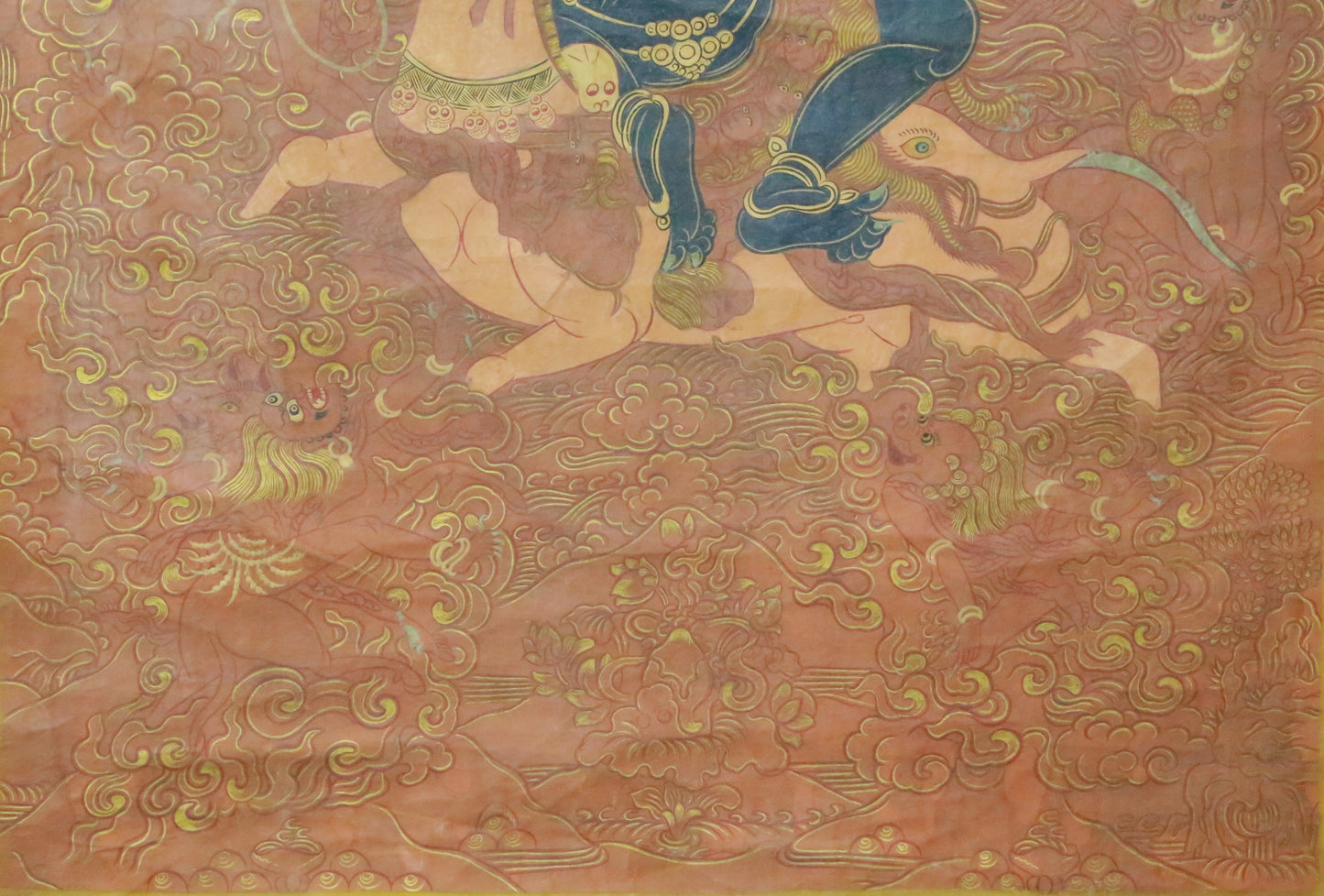 An Exquiste Painted Gold Vajrapani on Horseback Thangka