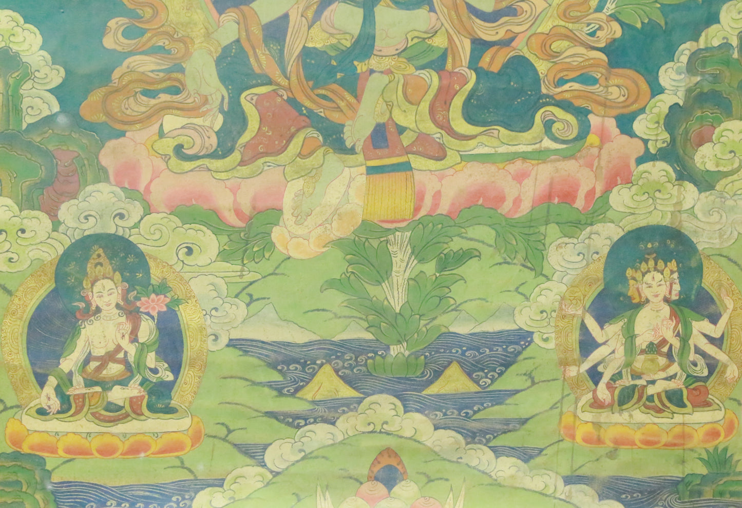 An Exquiste Painted Gold Green Tara Thangka